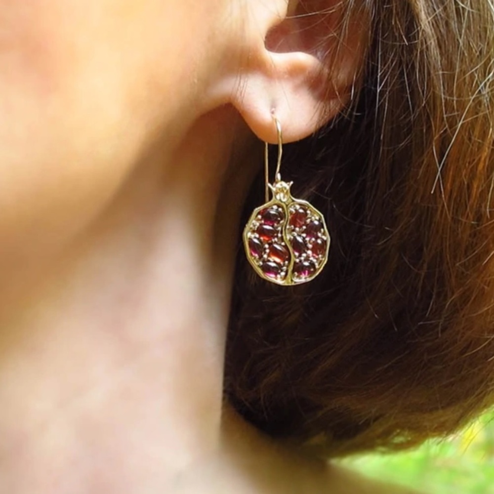 Designer Natural Garnet Gems Pomegranate Earrings